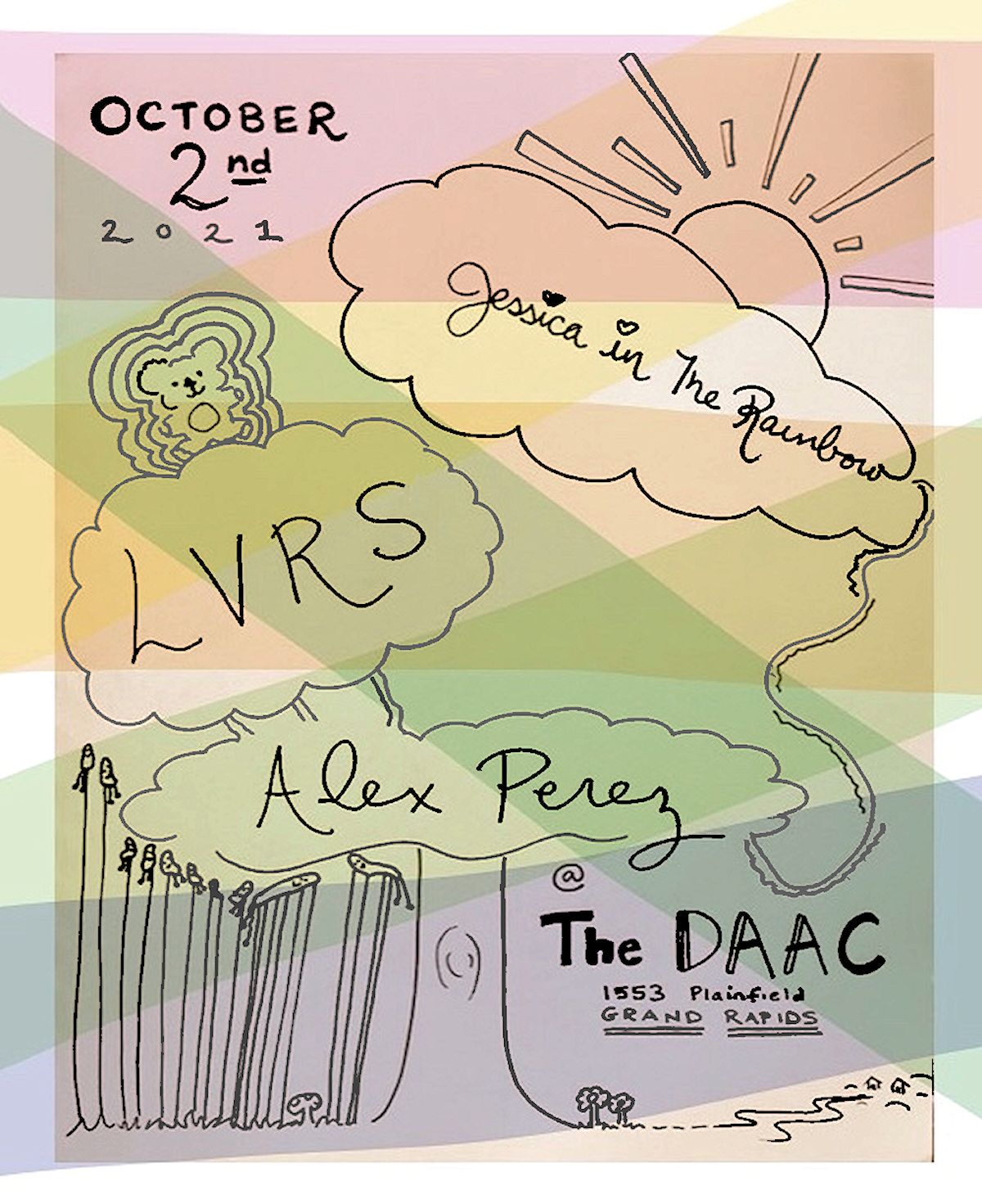 Warm pastel sun and teddy bear in the clouds