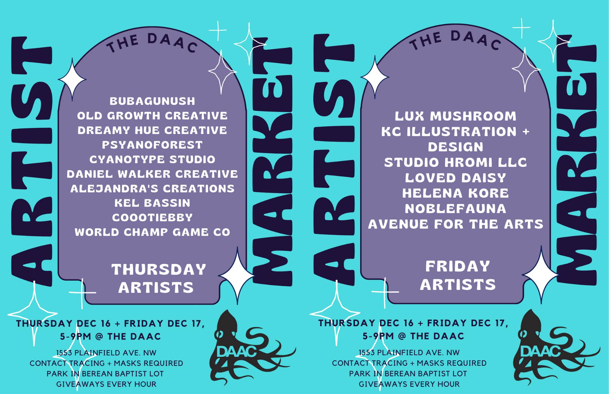 Artist Market - Thursday Dec 16 + Friday Dec 17, 5-9PM at The DAAC