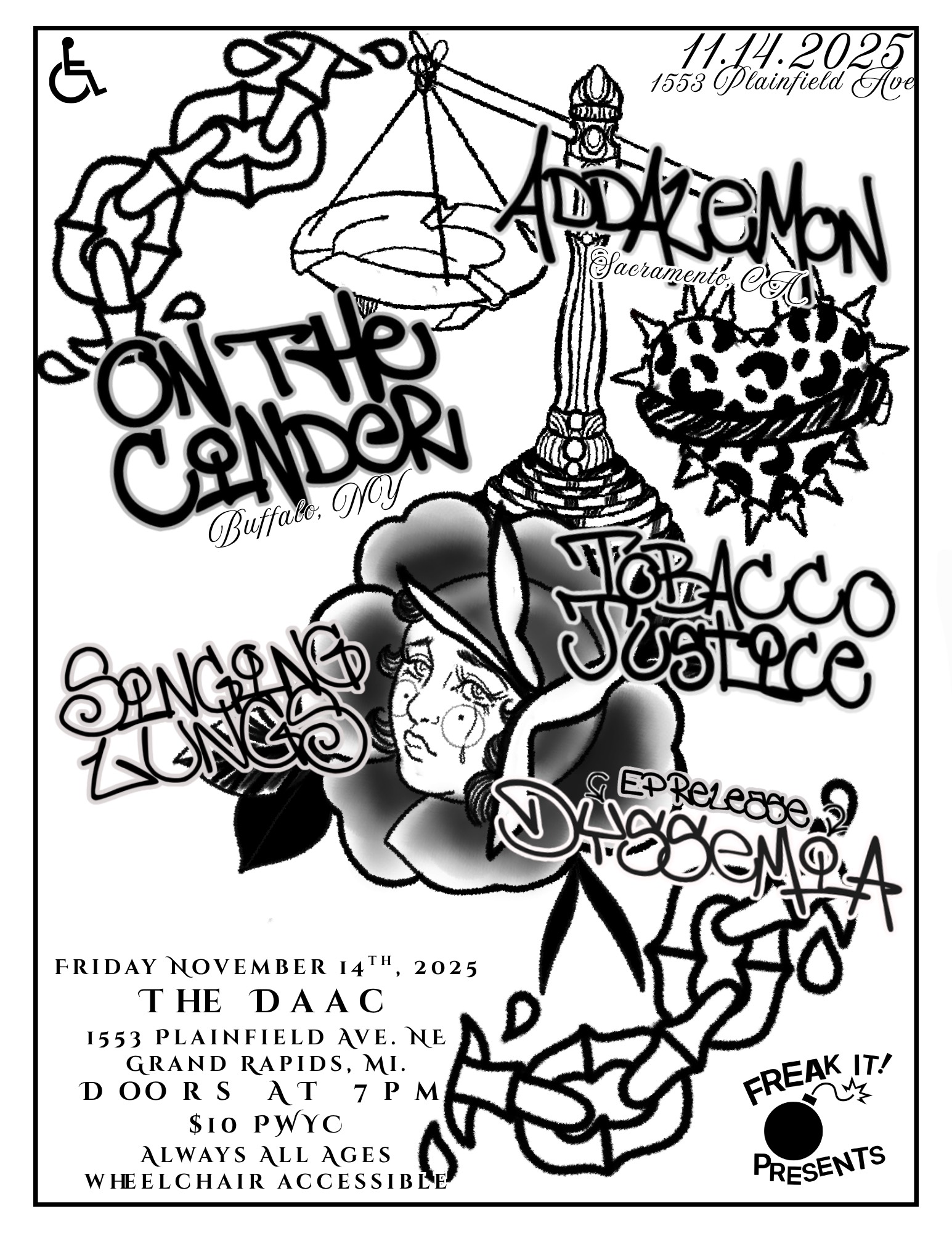 Freak It Presents: Addalemon/On The Cinder/Singing Lungs/Tobacco Justice/Dyssemia