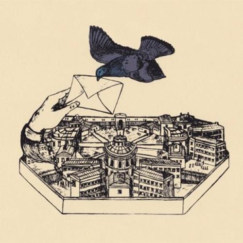 A hand receiving a letter from a carrier pigeon .