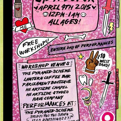 Pink notebook with doodles, LadyFestGR April 14th, 2015