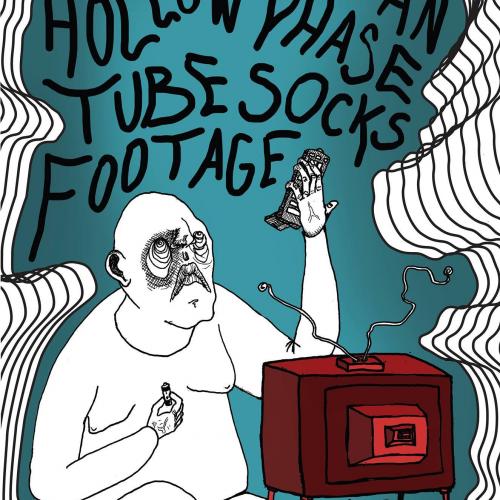 Grim black ink drawing of a person sitting in front of an old school TV